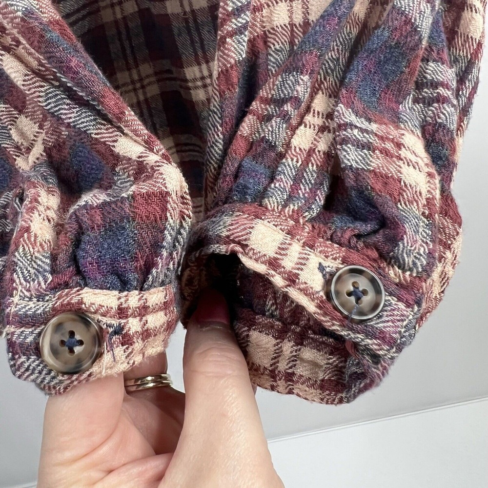 Free People Sz XS Button Front Shirt Northern Bound Plaid Flannel Onyx Oversized - Picture 7 of 11
